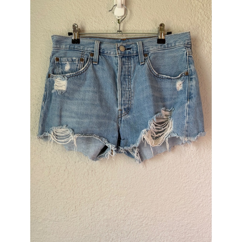 Levis‎ 501 Original Distressed Denim Shorts Light Wash Blue High Rise Womens W28